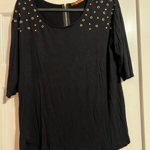 #21 Belldini 3/4 Sleeve Black Blouse with Gold Studs and Grommets